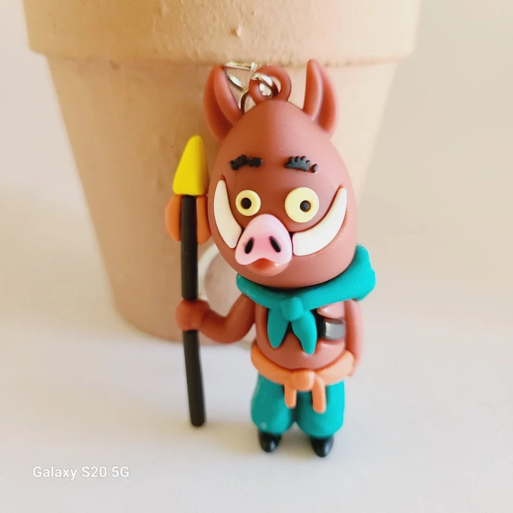 Cute Cartoon Boar Warrior Keychain for Kids Backpack Bag Charm‎ Accessory NEW
